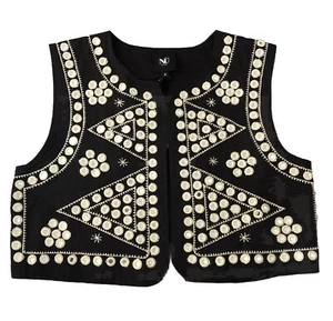 Nu Denmark Black Vest Size Small Mirrored Sleeveless Open New with Tags - Picture 1 of 8