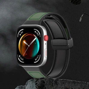 Silicone Leather Strap Magnetic Folding Buckle for Huawei Watch Fit 3 (Green) - Zdjęcie 1 z 6