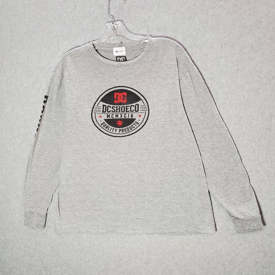 DC Shoes Men T-Shirt Medium Gray Logo Graphic Print Long Sleeve Crew Neck Tee - Image 1 of 4