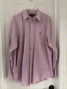 Ralph Lauren Button Up Shirt Long Sleeve Striped Pink Blue Classic Fit 17 34/35 - Picture 1 of 8
