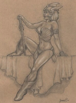 Mujer Guerrera Figura Dibujo Lápiz Artista Jerome Cadd Arte Fantasía Pastel Foto 1 de 3