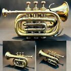Vintage polnisches Messing Trompete Tasche Bugle Horn 3 Ventil Mundstück am...