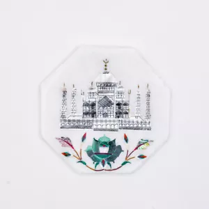 8"x8" White Marble Inlay Pietra Dura Floral Art Handmade Plate India Arts - Picture 1 of 9