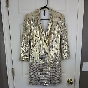 GD Golden Days Paris Metallic Gold Sequins Jacket Size Medium - Picture 1 of 12