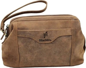 Starhide Unisex Genuine Distressed Hunter Leather Toiletry Bag 550 - Picture 1 of 4