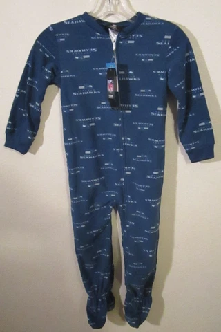 NWT Seattle Seahawks Kids Boys One Piece Footed Pajamas Sleeper M 5/6 Blue Cover