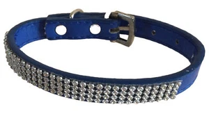 "Cuello de perro azul de cuero y diamante pequeño ajustable de 9-12""" - Imagen 1 de 1