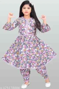 Indian Kids stylish printed kurti patiyala set for girls - Picture 1 of 6