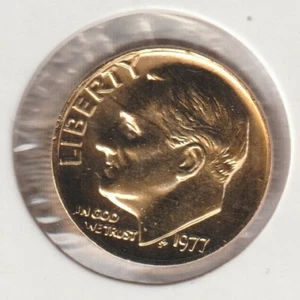 24k Gold Plate Rare Old US 1977 Liberty Roosevelt Dime Collector Collection Coin - Picture 1 of 2