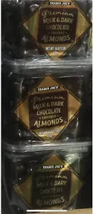 3 PACKS TRADER JOE'S MILK & DARK CHOCOLATE COVERED ALMONDS 16 OZ KOSHER - Picture 1 of 2