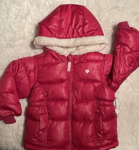 NWT OLD NAVY GIRLS 2T WINTER JACKET COAT SHERPA LINED HOOD DARK PINK FLEECE LINE - Picture 1 of 3