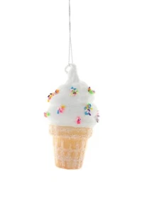 Ice Cream Ornament Soft Serve Vanilla Cone Glass Rainbow Sprinkles - Picture 1 of 3