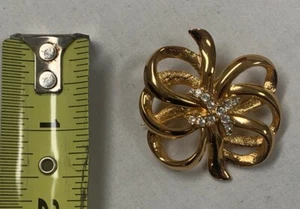MONET Goldtone Rhinestone Ribbon Bow Brooch Pin - Picture 1 of 5