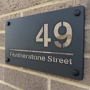 Modern Laser Cut Door Address Plaque House Number Sign Personalised Signs - Picture 1 of 4