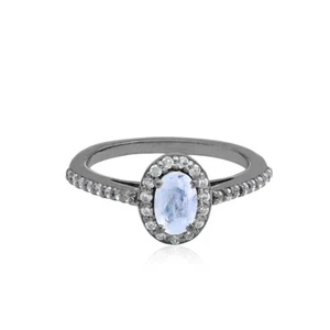 Moonstone CZ Proposal Ring 925 Sterling Silver Gemstone Zircon Handmade Jewelry - Picture 1 of 5