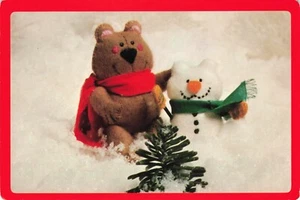 Stuffed Bear & Snowman Christmas Vintage 4 x 6 PC Posted - Picture 1 of 2