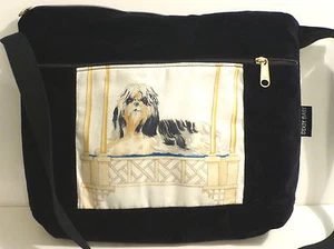 Shih Tzu Qualität Designer Stoff & schwarze Baumwolle samtig 13"" x 10 1/2"" Tasche, USA - Bild 1 von 5