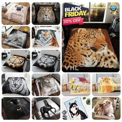 3D Animal Throws Luxury Cosy Warm Large Fleece Blanket Sofa Bed Double King Size - Image 1 of 2