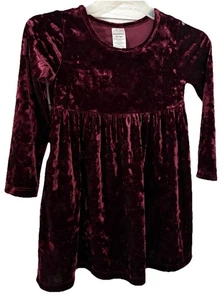 HEALTHTEX 3T Velvet Dress Burgundy Long Sleeve Empire Waist Girls Toddler - Picture 1 of 11