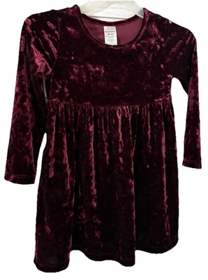 Vestido de Terciopelo HEALTHTEX 3T Borgoña Manga Larga Cintura Imperio Niñas Niño Pequeño Foto 1 de 4