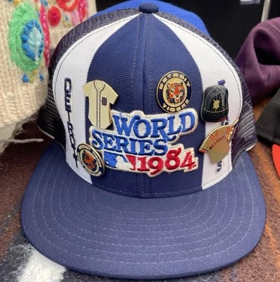 Detroit Tigers 1984 World Champions Adjustable Snapback Trucker Hat Cap W Pins - Image 1 of 4