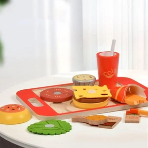 Wooden Stacking Burger Kitchen Toy Set for 3 4 5 Years Old Boys Preschool - Picture 1 of 7
