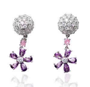 ReyMey Women Earrings Amethyst Gemstone Jewelry & Cubic Zirconia Rhodium Plated - Picture 1 of 7