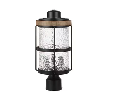 Hampton Bay Fuller Park 3 luces negro mate hierro exterior poste lámpara pantalla de vidrio Foto 1 de 4