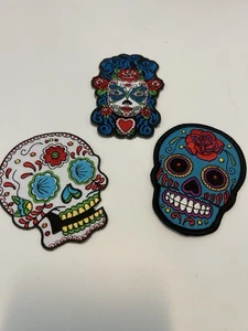 Day of the Dead Sugar Skull Embroidered Iron on Patches - Lot Of 3 - Picture 1 of 2