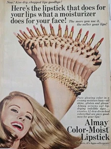Almay Color 1968 lápiz labial húmedo tonos tubos anuncio cosmético vintage - Imagen 1 de 1