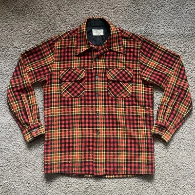 VTG JC Penney Mens Wool Shirt Medium Plaid Flannel Western Country Workwear Red - Image 1 of 4