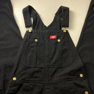 Dickies Canvas Bibs Overalls Mens 30x32 Black Cotton Workwear Pants Straight - Picture 1 of 14