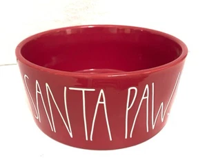 RAE DUNN SANTA PAWS Tazón para Perros Plato para Mascotas Rojo con Letras Blancas Grandes 8" por 3.5" - Imagen 1 de 5