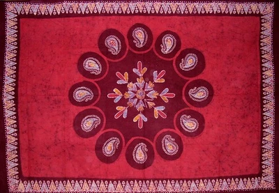 Batik Tapestry Cotton Spread 106" x 70" Twin Red - Image 1 of 2