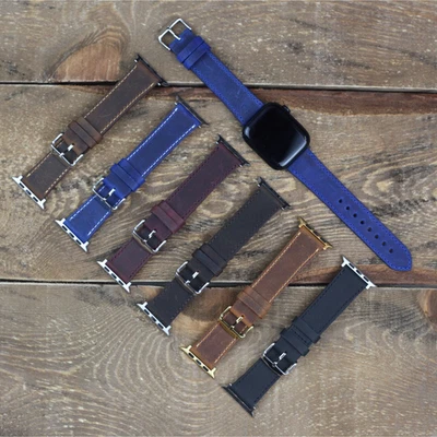 Correa de reloj Apple de cuero genuino premium Crazy Horse 42 44 45 49 mm varios colores Foto 1 de 4