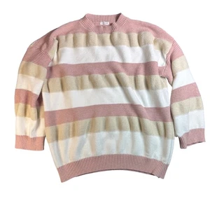 Chic Soul rosa Damen gestreifter Oversize Strickpullover bequemer Pullover Freizeit Übergröße - Bild 1 von 4