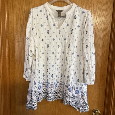 Camisa Bit & Bridle Mujer 1X Blusa Multicolor Cuello en V Manga 3/4 Lateral Dobladillo Más Largo Foto 1 de 4