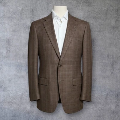 Hart Schaffner Marx 男式 42L 棕色羊毛西装外套运动外套双纽扣夹克格子 — 第 1/4 张图片