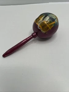 Vintage Hand Painted 1950s Mexican Gourd Rattle purple with image of beach - Picture 1 of 6