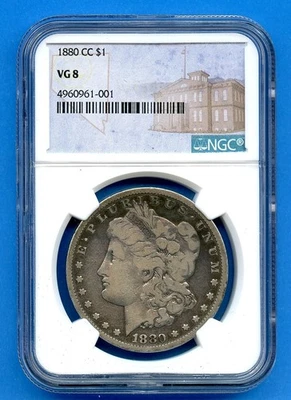1880 CC NGC VG8 Morgan Silver Dollar $1 US Mint Rare Key Date Coin 1880-CC VG-08 - Image 1 of 3