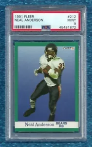 1991 Fleer #212 Neal Anderson PSA 9 como nuevo Pop 1 sin osos Chicago más altos - Imagen 1 de 1