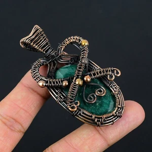 Lab Created Emerald Gemstone Handmade Jewelry Wire Wrap Copper Pendant For Her - Picture 1 of 4