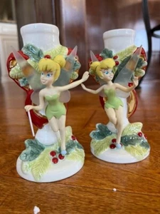 DISNEY'S RARE ELEGANT TINKER BELL RETIRED CANDLESTICK HOLDER SET - Picture 1 of 8