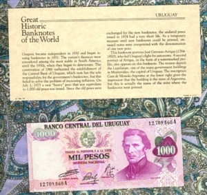 Tolle historische Banknoten Uruguay 1974 1000 Pesos P-52a.2 UNC Präfix 12 - Bild 1 von 3