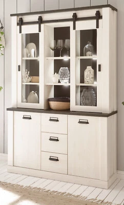 Buffetschrank Buffet Anrichte weiß Pinie Landhaus Schrank 133 x 201 cm LED Stove - Bild 1 von 4