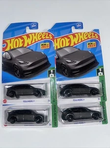 2024 Hot wheels Tesla Model Y Dark Grey 37/250 Hw Green Speed 3/10 Lot Of 4 - Picture 1 of 5