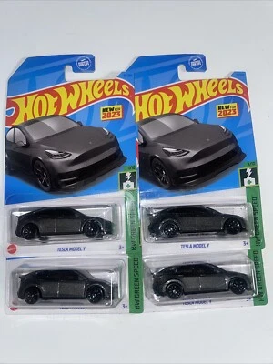 2024 Hot wheels Tesla Model Y Dark Grey 37/250 Hw Green Speed 3/10 Lot Of 4 - Image 1 of 4