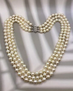 Vintage Schmuck Perlenkette Collier 3-reihig 925 Silber Verschluss Kette Schmuck - Bild 1 von 8