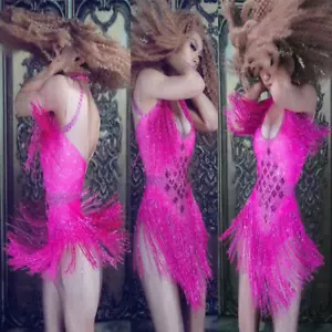 Jewel Fringe Tassel Bodysuit Sexy Dance Rhinestone Dress Singer Festival Costume - Picture 1 of 13