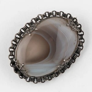 Antique Victorian Sterling Silver Montrose Agate Brooch - Picture 1 of 12